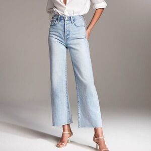 Denim Forum Farrah High Rise Wide Leg Jeans (raw hem)